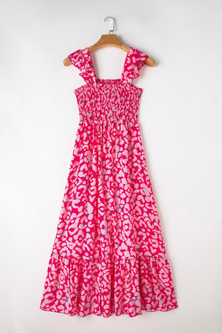 Ruffled Pink Wide Strap Maxi Dress