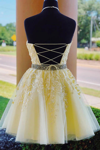A Line Halter Backless Homecoming Dress
