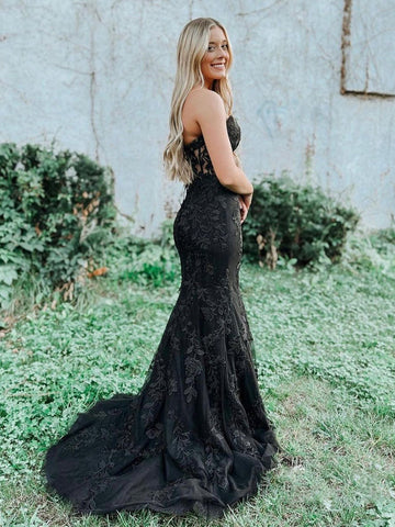 Mermaid Sweetheart Neck Lace Long Prom Dress With Appliques