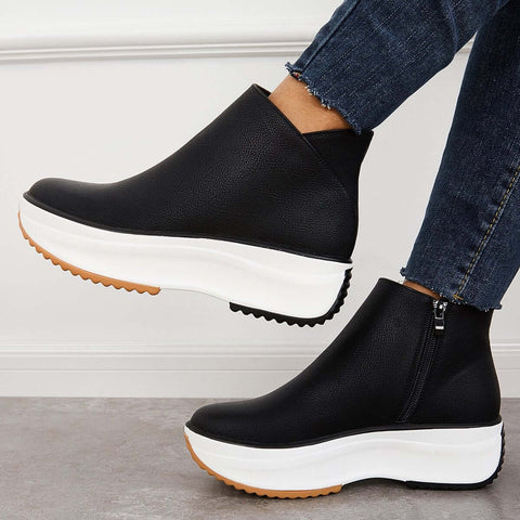 Non Slip Platform Wedge Sneakers Slip on Ankle Boots
