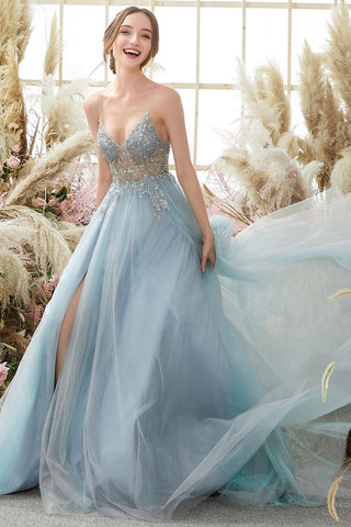 Purple Beading Tulle Prom Dress