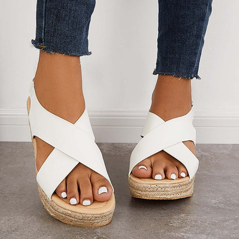 Criss Cross Espadrilles Platform Wedges Ankle Strap Sandals