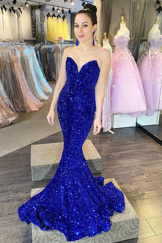 Strapless Sequins Fuchsia Mermaid Prom Dress