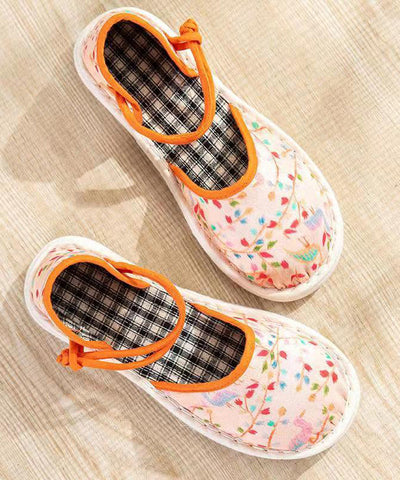 Handgemachte flache Schuhe Orange Baumwollstoff Schnallenriemen