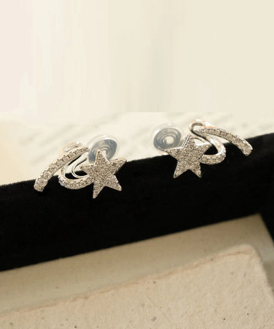 Fashion Silk Sterling Silver Zircon Pentagram Stud Earrings