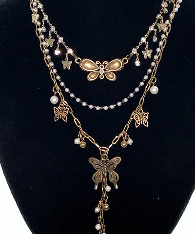 Vintage Stainless Steel Butterfly Multi-Layer Pendant Necklace
