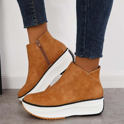 Non Slip Platform Wedge Sneakers Slip on Ankle Boots