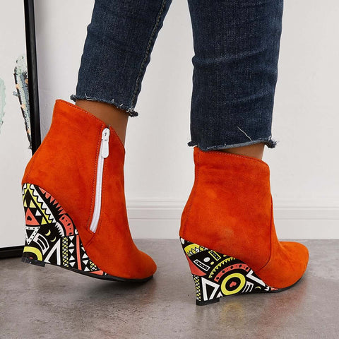 Suede Wedge High Heeled Ankle Boots Pointed Toe Dress Booties