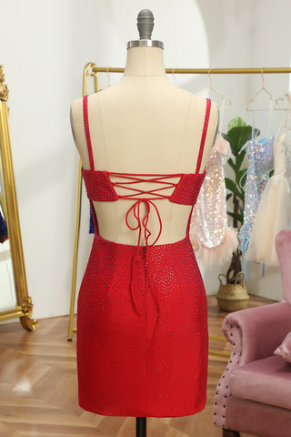 Kurzes, enges Homecoming-Kleid mit Pailletten und Schnürung