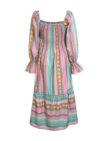 Gestreiftes Kleid mit langen Ärmeln und Rüschen