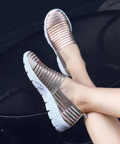 DIY Gold Weiche Flache Schuhe Atmungsaktives Elastisches Gewebe