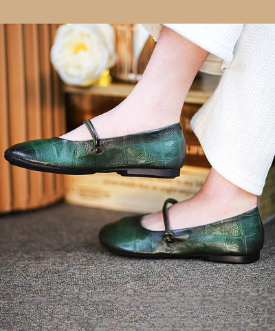 Handgemachte Retro Grüne Weiche Flache Schuhe für Damen
