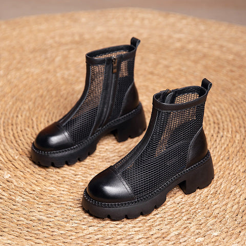 Sommer Mode Leder Mesh Patchwork Stiefel Frauen