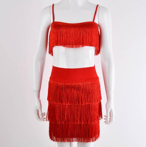 Tassel Strapless Sexy Two Pieces Set  Bandage Dress 