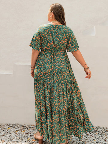 Plus Size Dark Green Floral Summer Maxi Dress