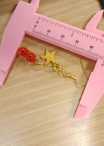 Beautiful Red Gem Stone Starfish Design Drop Earrings
