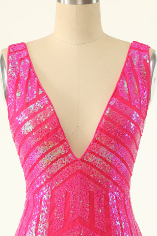 Bodycon Orange Sequins V-Neck Short Homecoming Dress