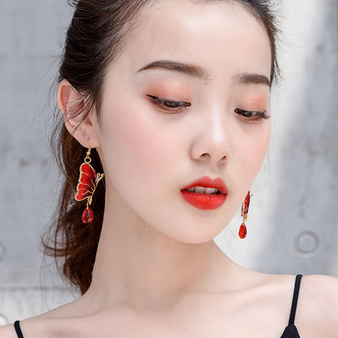 Embroidered Butterfly Two-Color Earrings