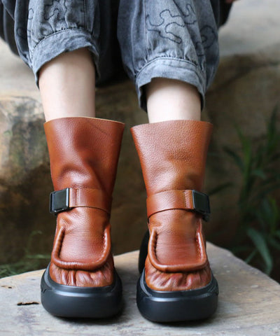 Damen Schwarze Stiefel aus Rindsleder mit Spleißen von Plateaustiefeln