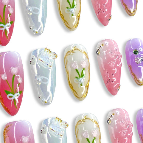 Beautiful Flowers and ButterfliesCarefully designed pure handmade press-on gel nails