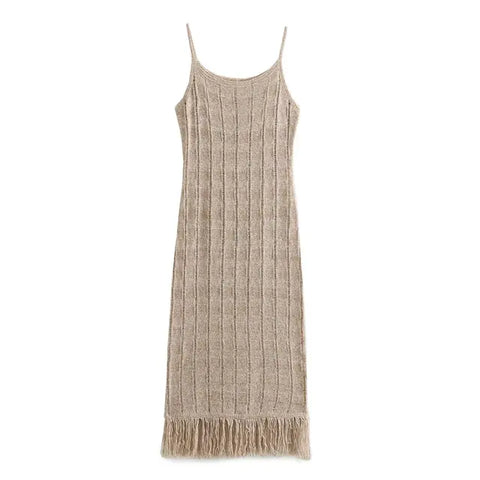 Slip Knitted Dresses for Women Backless Long Dress Woman Tassel Bodycon Summer Dress Women  Sexy Midi Party Dresses