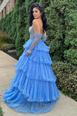 A-line Sweetheart Tiered Organza Prom Dress with Detachable Sleeves