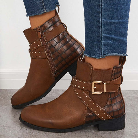 Chunky Low Heel Chelsea Booties Buckle Strap Ankle Boots