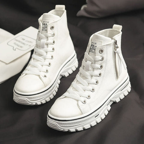 2023 Autumn New Style Women Casual Shoes Platform Sneakers PU Leather Shoes Woman High Top White Shoes Tenis Feminino  A1-204