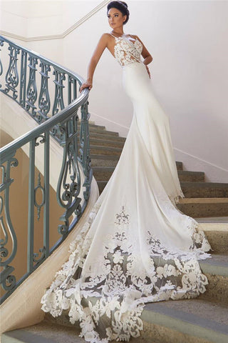 Spaghetti-Straps Lace Wedding Dress Mermaid Sleeveless