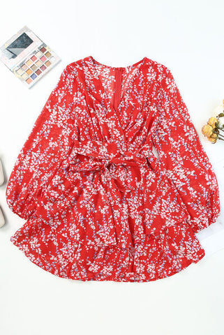 Balloon Sleeve Red Floral Summer Dress