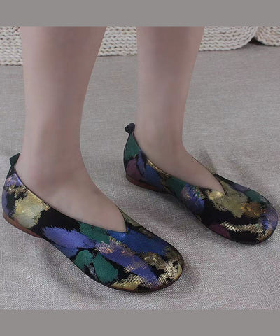 Handgemachte flache Schuhe aus echtem Leder im Ethno-Stil mit Lavendel-Print
