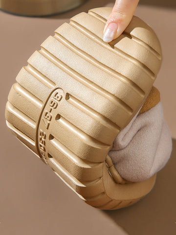 Winter Indoor Couple Pure Color Warm Plush Slippers