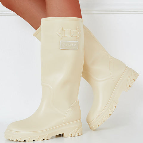 Wide Knee High Chunky Sole Rain Boots Waterproof Non-Slip Outdoor Shoes