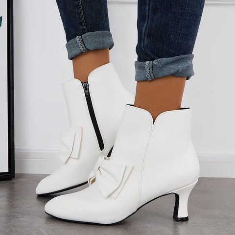 Bowknot Kittten Heel Ankle Boots Side Zipper Dress Short Booties