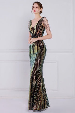 Sheath Sequins Prom Dress with Fringes