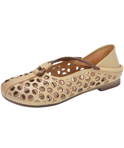 Beige Schuhe für Plattfüße, Rindsleder, modische, ausgehöhlte Schuhe für Plattfüße