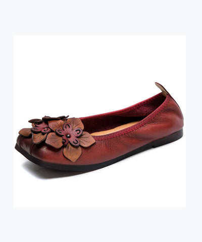 Braune Flache Schuhe Rindsleder Retro Spleißen Floral