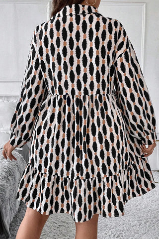 Plus Size Printed Johnny Collar Long Sleeve Resort Dress
