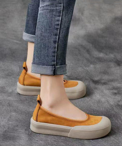 Bequeme flache Schuhe aus gelbem Rindsleder für Damen