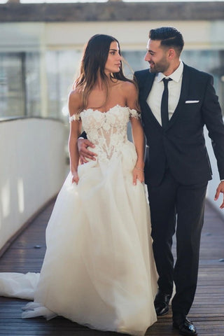 Bmbridal Off-the-Shoulder Wedding Dress Tulle Long With Appliques