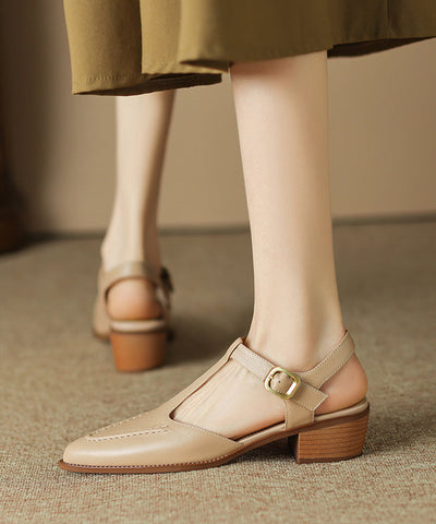 Brown Chunky Sheepskin Simple Splicing Sandals Hollow Out Pointed Toe