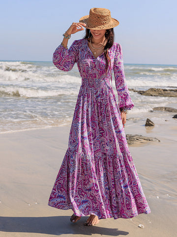 Strand-Maxikleid mit Ballonärmeln