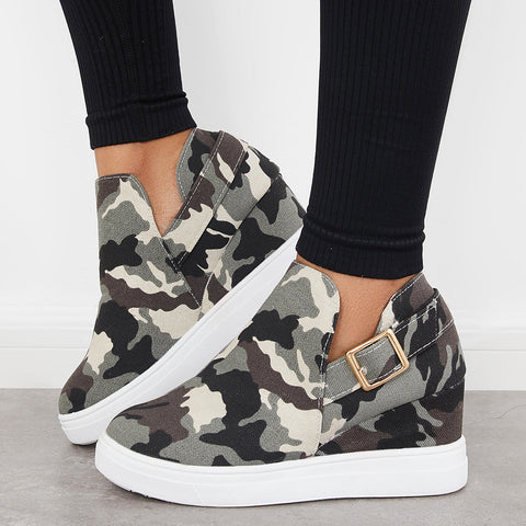 Camouflage Platform Hidden Wedge Sneakers Ankle Booties