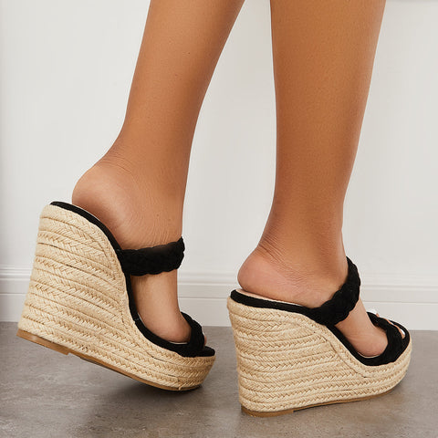 Women Platform Sandals Espadrille Wedges Double Straps Slide Sandals