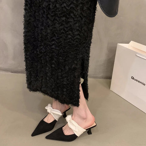 Sommer Street Style Bowknot Hausschuhe Frau Mode Spitzschuh Maultiere Schuhe Sexy Party Prom Zapatos De Mujer