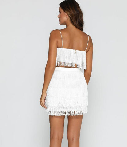 Tassel Strapless Sexy Two Pieces Set  Bandage Dress 