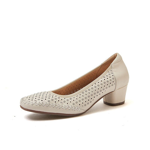 Summer Solid Hollow Leather Heel Casual Shoes