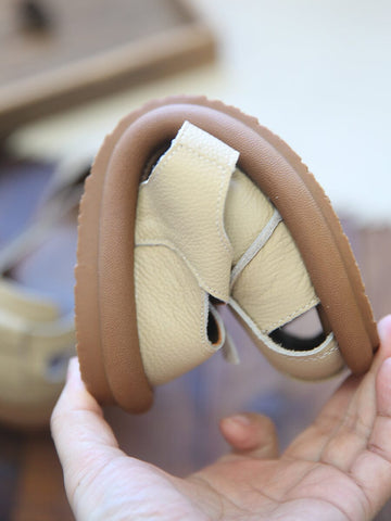 Summer Retro Leather Velcro Tape Flat Sandals