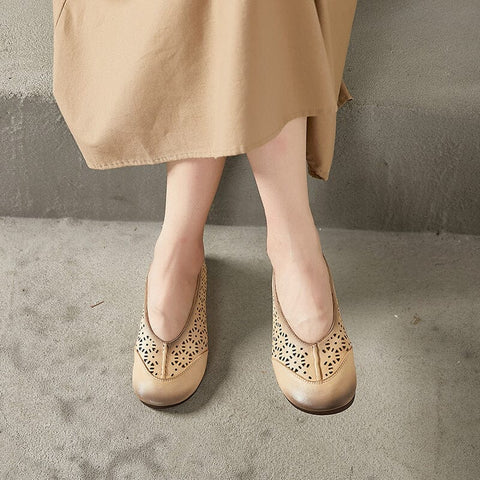 Summer Retro Hollow Leather Flat Casual Shoes