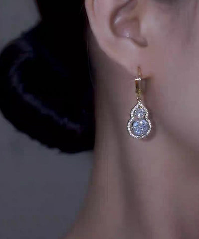 Original Design Gold Sterling Silver Overgild Zircon Calabash Drop Earrings